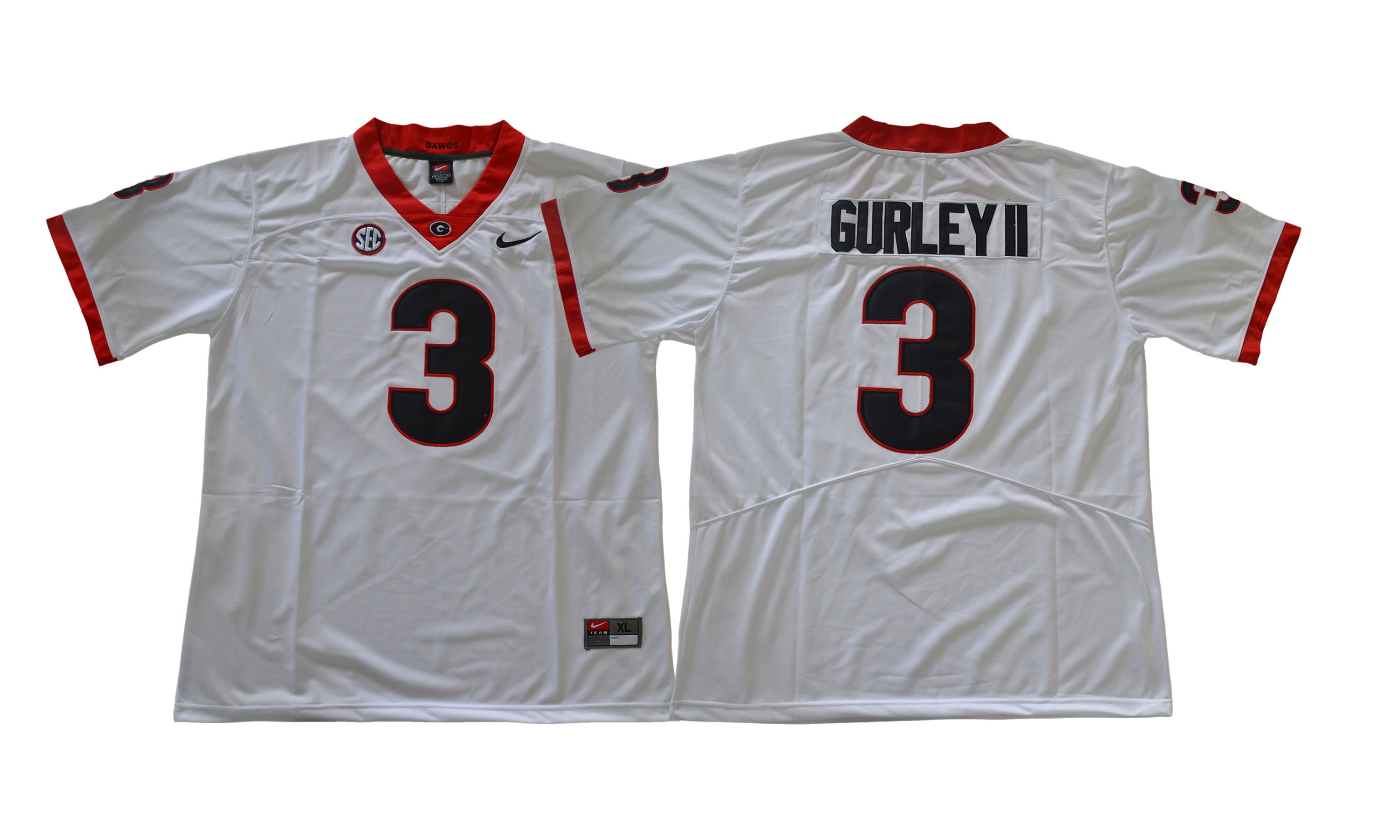 Men NCAA 2017 Georgia Bulldogs 3 Gurleyii white jersey